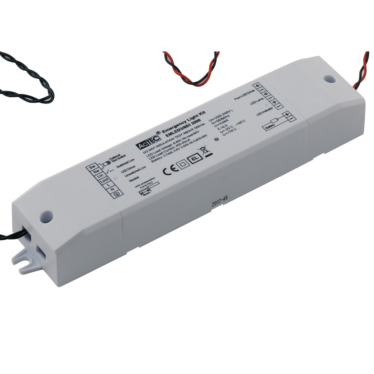 I-DRIVER-EMERGENCY Driver alimentatore di emergenza 6-60V 400-40 mA batteria 3,6V 3,0Ah Ni-Cd/Ni_MH