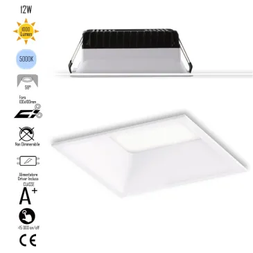 INC-XANTO-F-Q110 Lampada da incasso XANTO quadrata in alluminio bianca pressofuso con Led  SMD integrato 5000K- 1000Lm - 12W