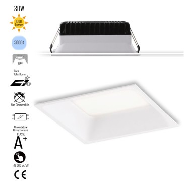 INC-XANTO-F-Q145 Lampada da incasso XANTO quadrata in alluminio bianca pressofuso con Led SMD integrato 5000K- 1600Lm - 18W