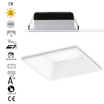 INC-XANTO-M-Q110 Lampada da incasso XANTO quadrata in alluminio bianca pressofuso con Led  SMD integrato 4000K- 980Lm - 12W