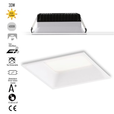 INC-XANTO-M-Q145 Lampada da incasso XANTO quadrata in alluminio bianca pressofuso con Led SMD integrato 4000K- 1550Lm - 18W