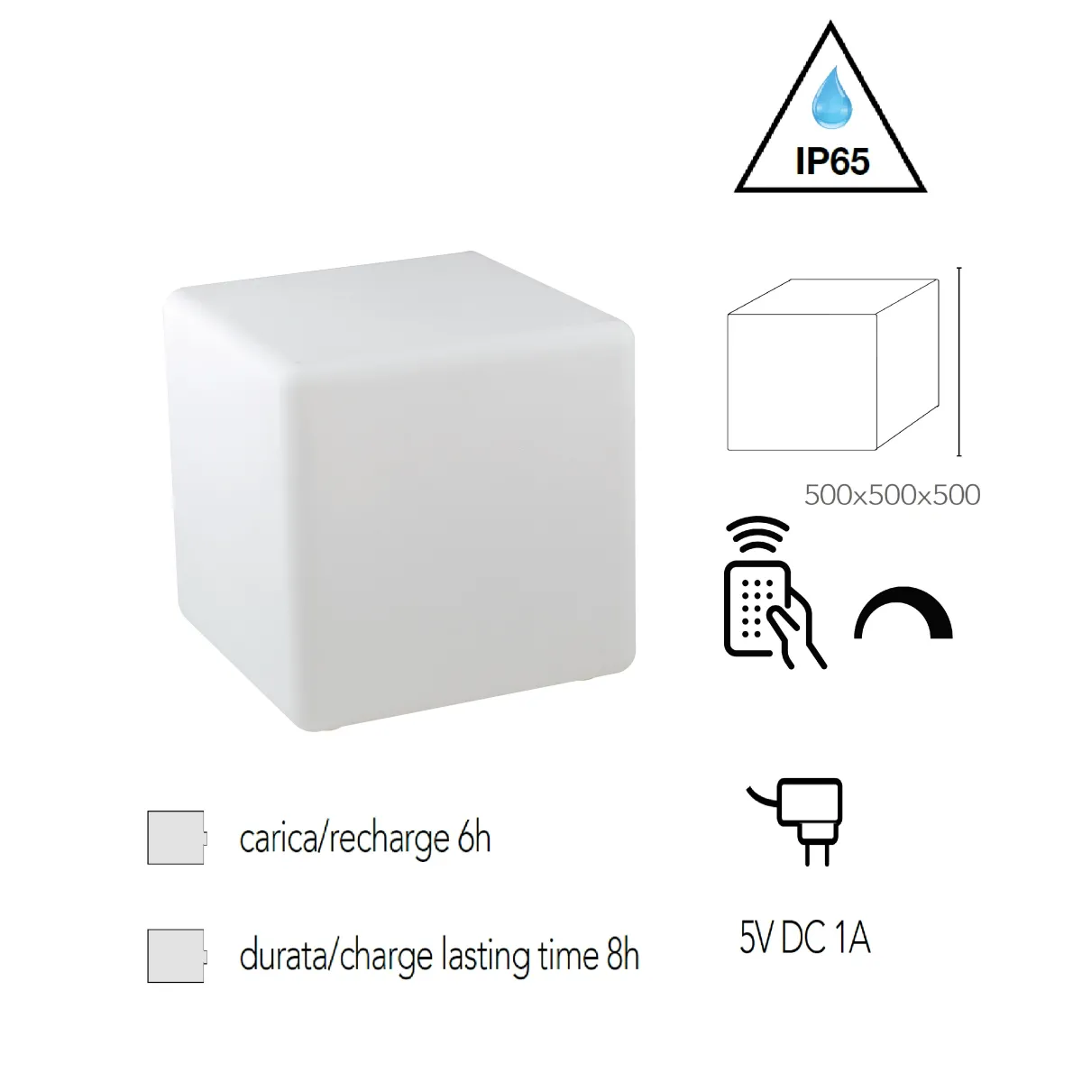 I-GECO-CUBO-L50 Lume da giardino GECO cubo bianco a LED RGB dimmerabile cambia colore dm 50 cm