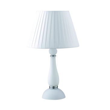 Lampe de table moderne design contemporain Alfiere en verre soufflé blanc et finitions chromées