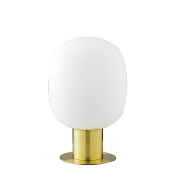 Lampe de table design Fellini en métal doré et verre soufflé opale 30 dm