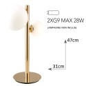 Lume Lampada HERA da tavolo design moderno tondo in metallo oro e diffusore vetro soffiato bianco