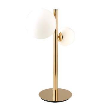 Lampe de table design moderne Lume HERA en métal doré et diffuseur en verre soufflé blanc
