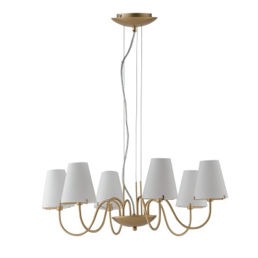 Lampadario a soffitto Canto design classico in metallo oro e diffusori in vetro bianco 6 lampadine