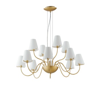 Lampadario a soffitto Canto design classico in metallo oro e diffusori in vetro bianco 12 lampadine