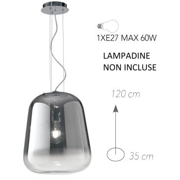 Lampadario sospensione a soffitto Smoke design contemporaneo moderno in vetro fume' 18 dm