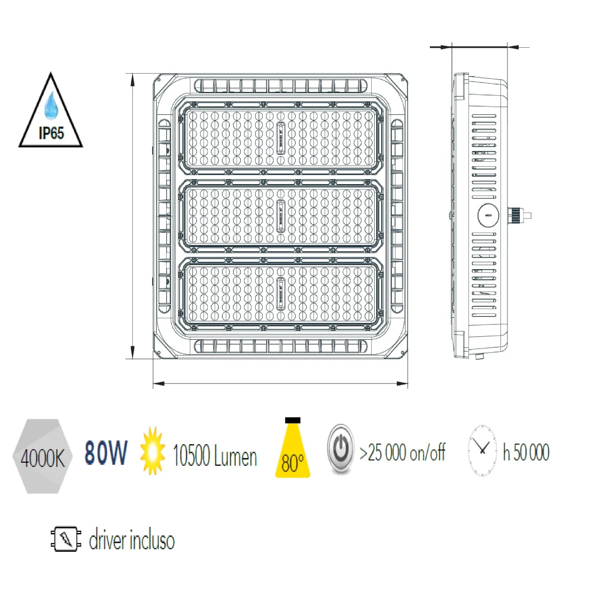 LED-ENERGY-80-PL Proiettore a led plafoniera ENERGY faro per pensiline o soffitto rettangolare 80w 10500Lm bianco