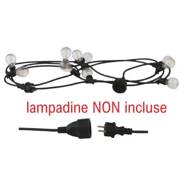 I-PICNIC-E14 Stringa elettrificata PICNIC 5 mt 10xE14 con spina schuko e presa modulabile
