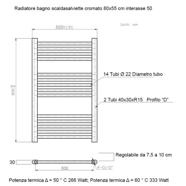 Termoarredo scaldasalviette 800x550 bianco interasse 500 mm