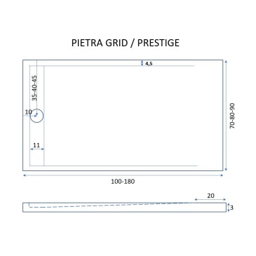 Piatto doccia in resina Bianco scarico laterale PRESTIGE