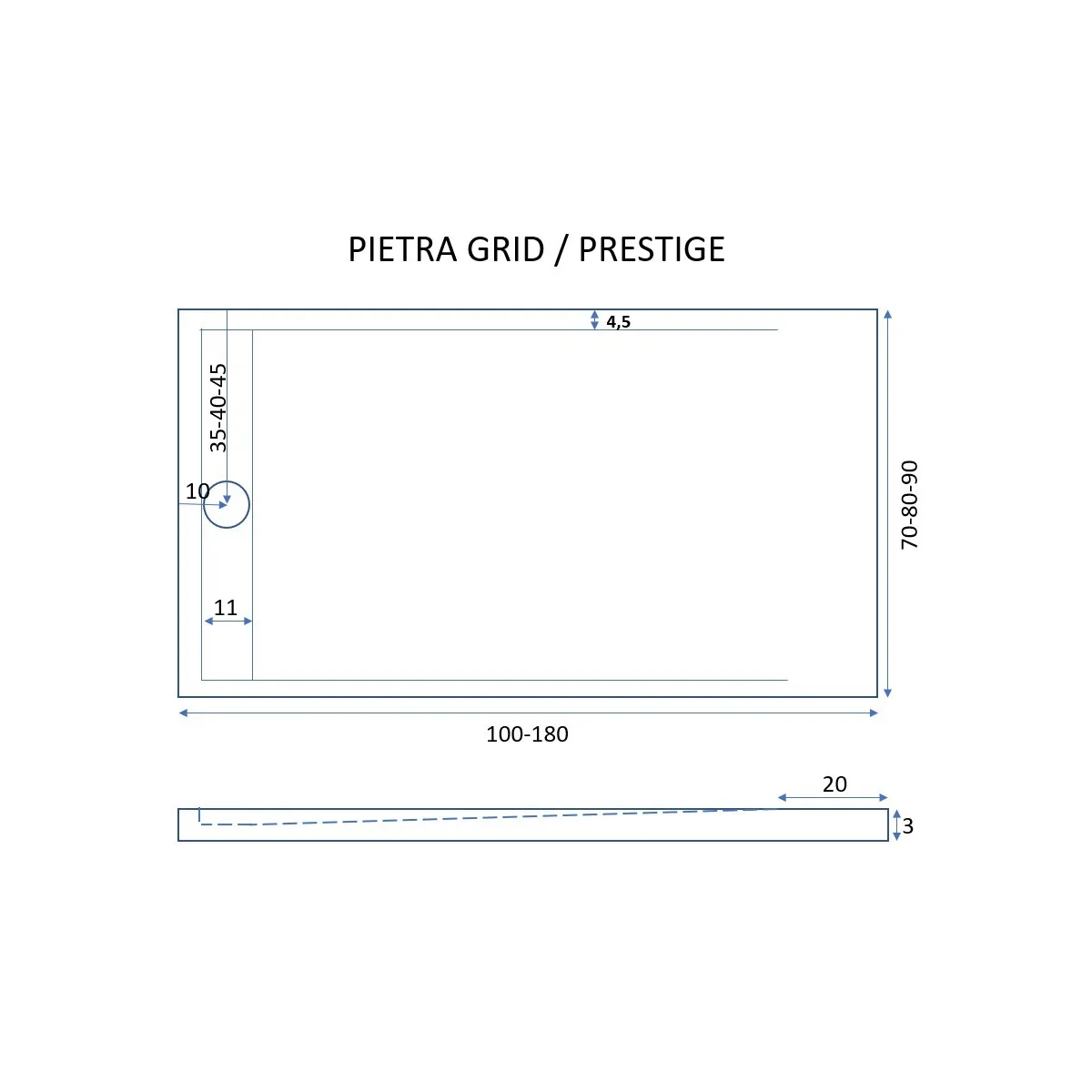Piatto doccia in resina nero scarico laterale PRESTIGE