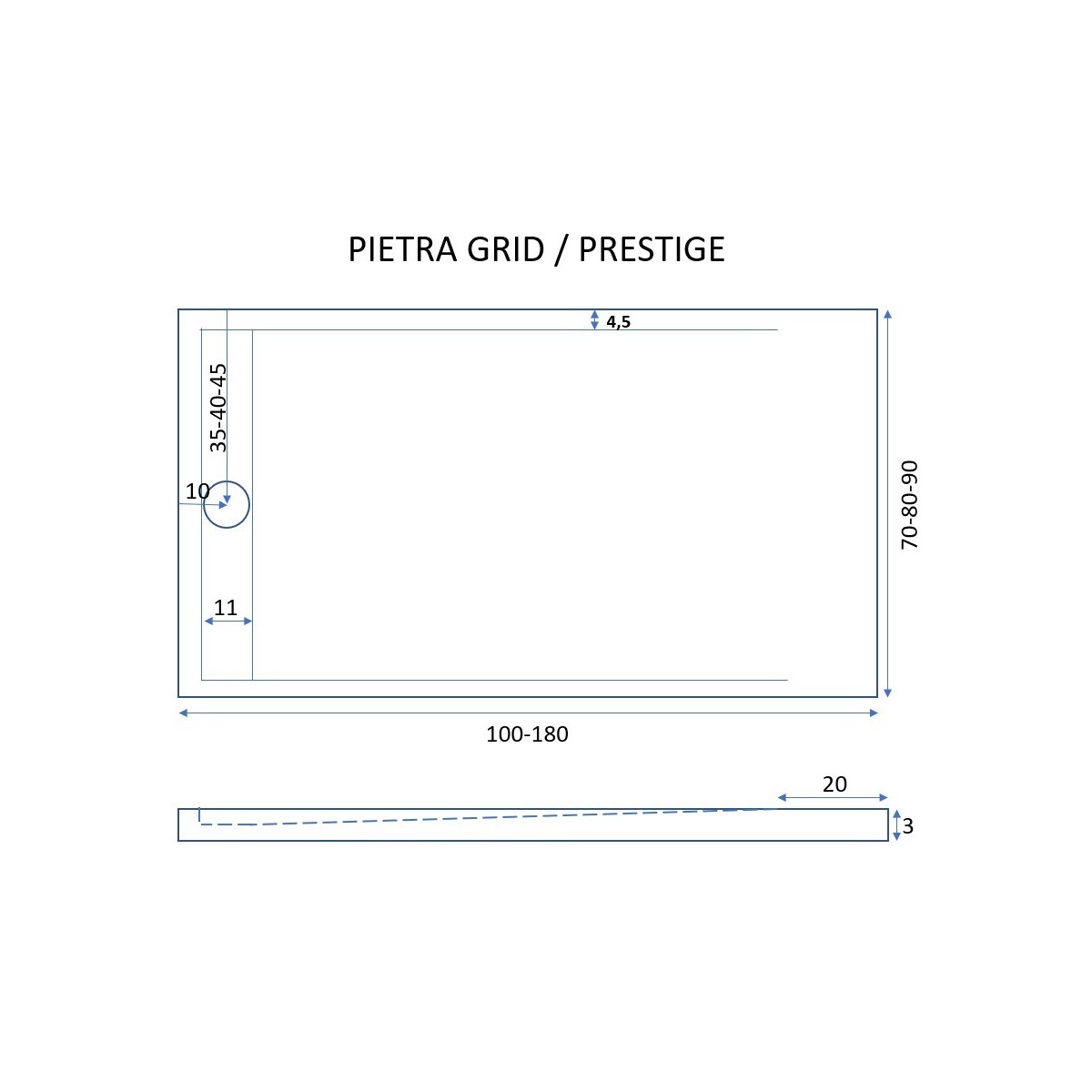 Piatto doccia in resina sabbia scarico laterale PRESTIGE