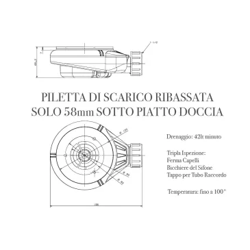 Piatto doccia in resina tortora con scarico laterale PRESTIGE