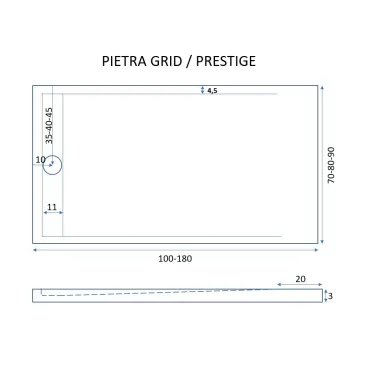 PRESTIGE Duschwanne aus braunem Kunstharz mit Seitenablauf