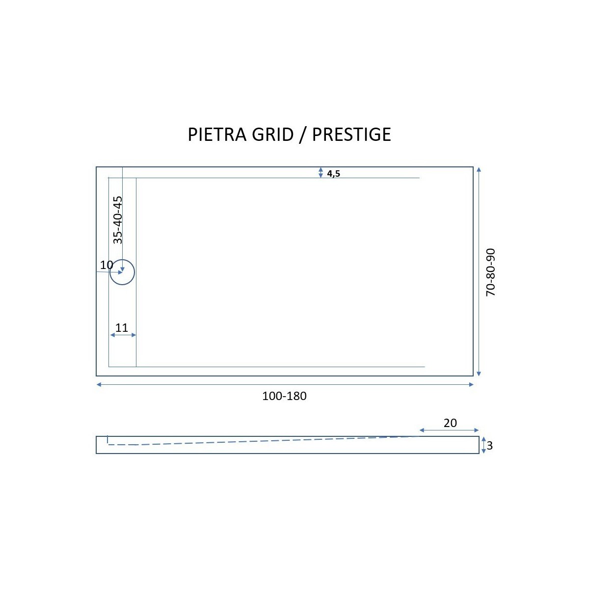 Piatto doccia in resina sabbia foro laterale GRID