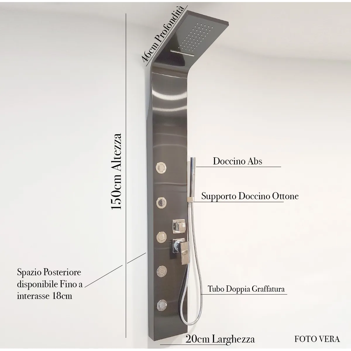 Schwarze Wasserfall-Hydromassage-Duschsäule | SMARAGD