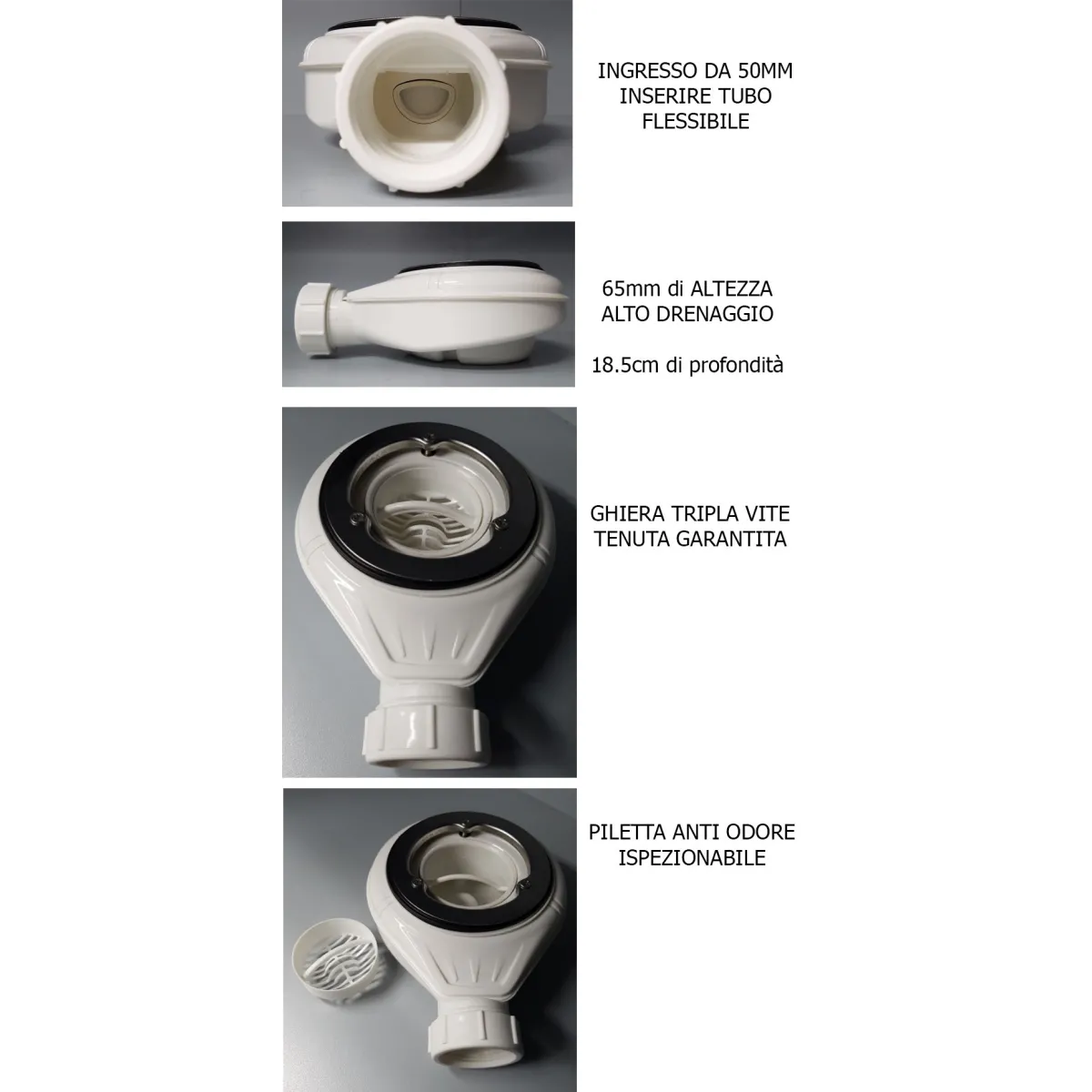 Receveur de douche en résine gris clair à trou latéral PLUS