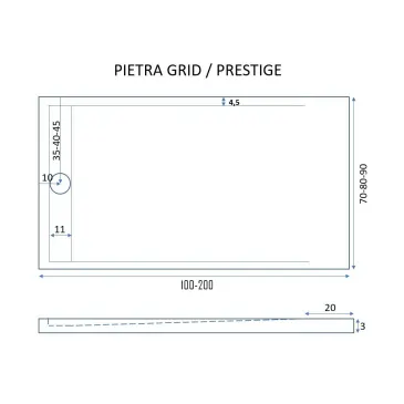 Piatto doccia in resina grigio scuro scarico laterale PRESTIGE