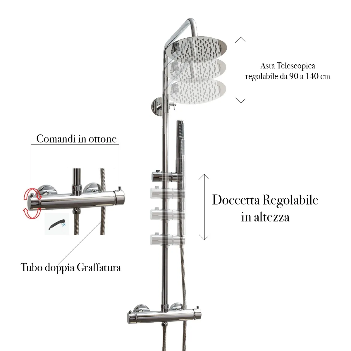 Colonne de douche thermostatique Piave chromée | Mondialshop