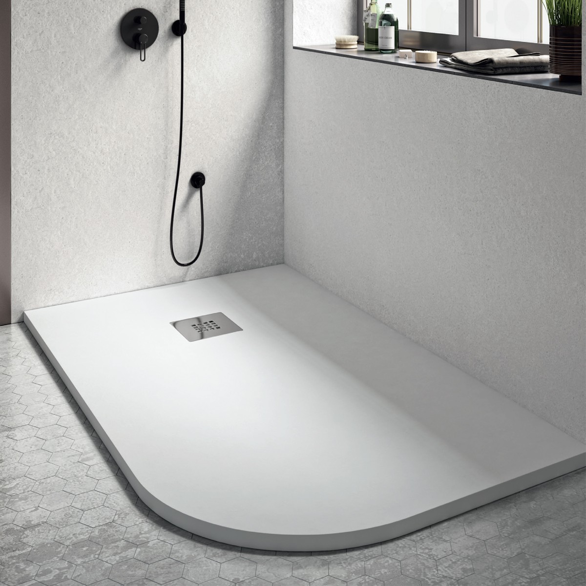 Receveur de douche rectangulaire arrondi blanc | Bonbons