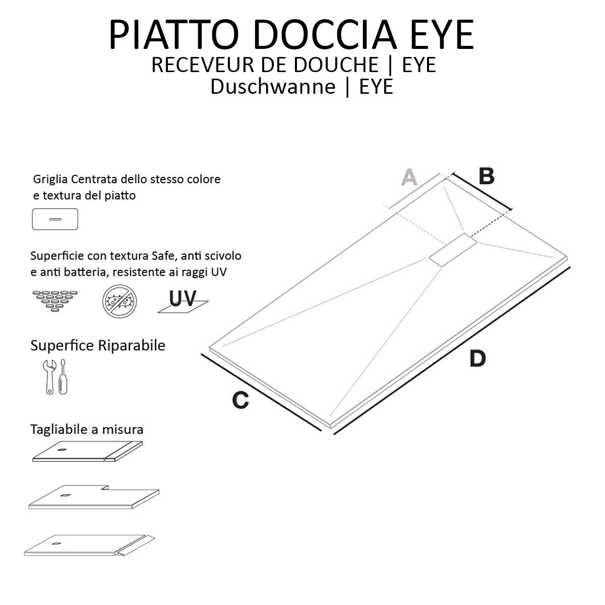 Receveur de douche en résine blanche avec trou latéral MAKA