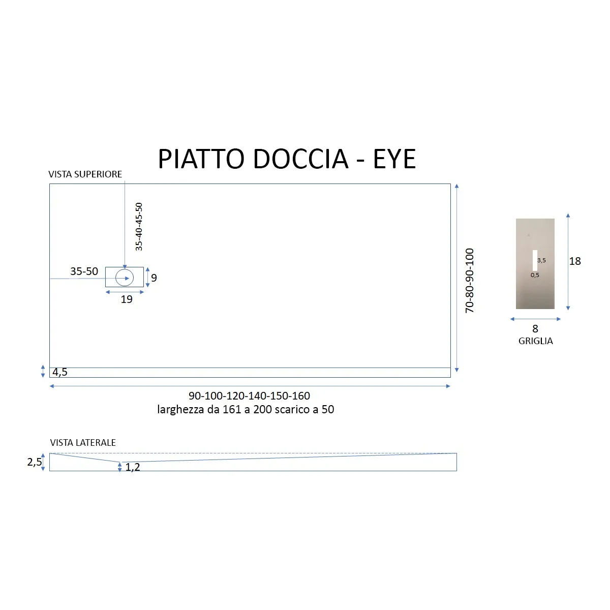 Piatto doccia in resina Nero foro laterale MAKA
