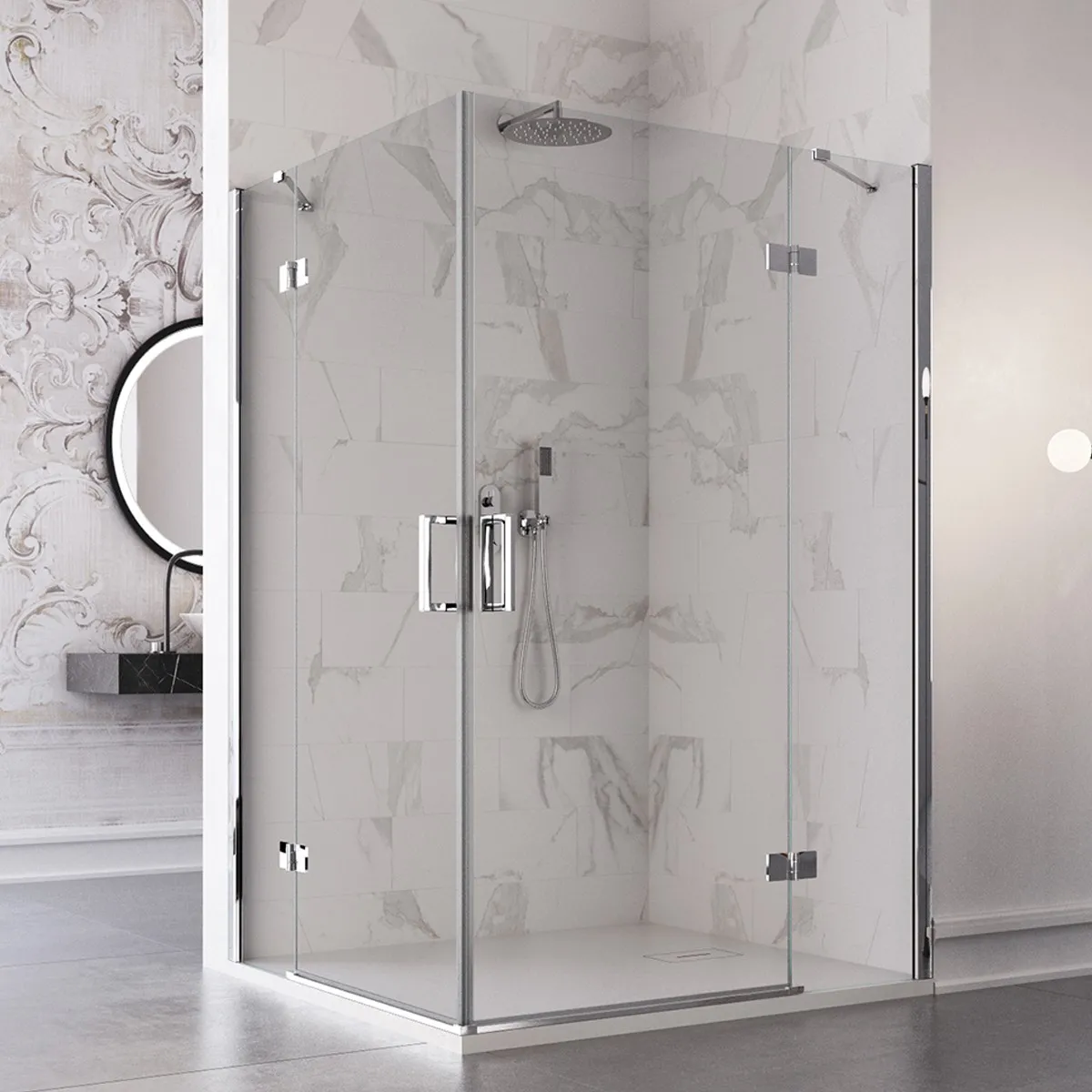 Cabine de douche angulaire h195 Double porte battante Duchesse transparente 8mm