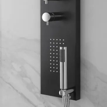 Schwarze, flache 3-Funktions-Hydromassage-Duschsäule | Mondialshop