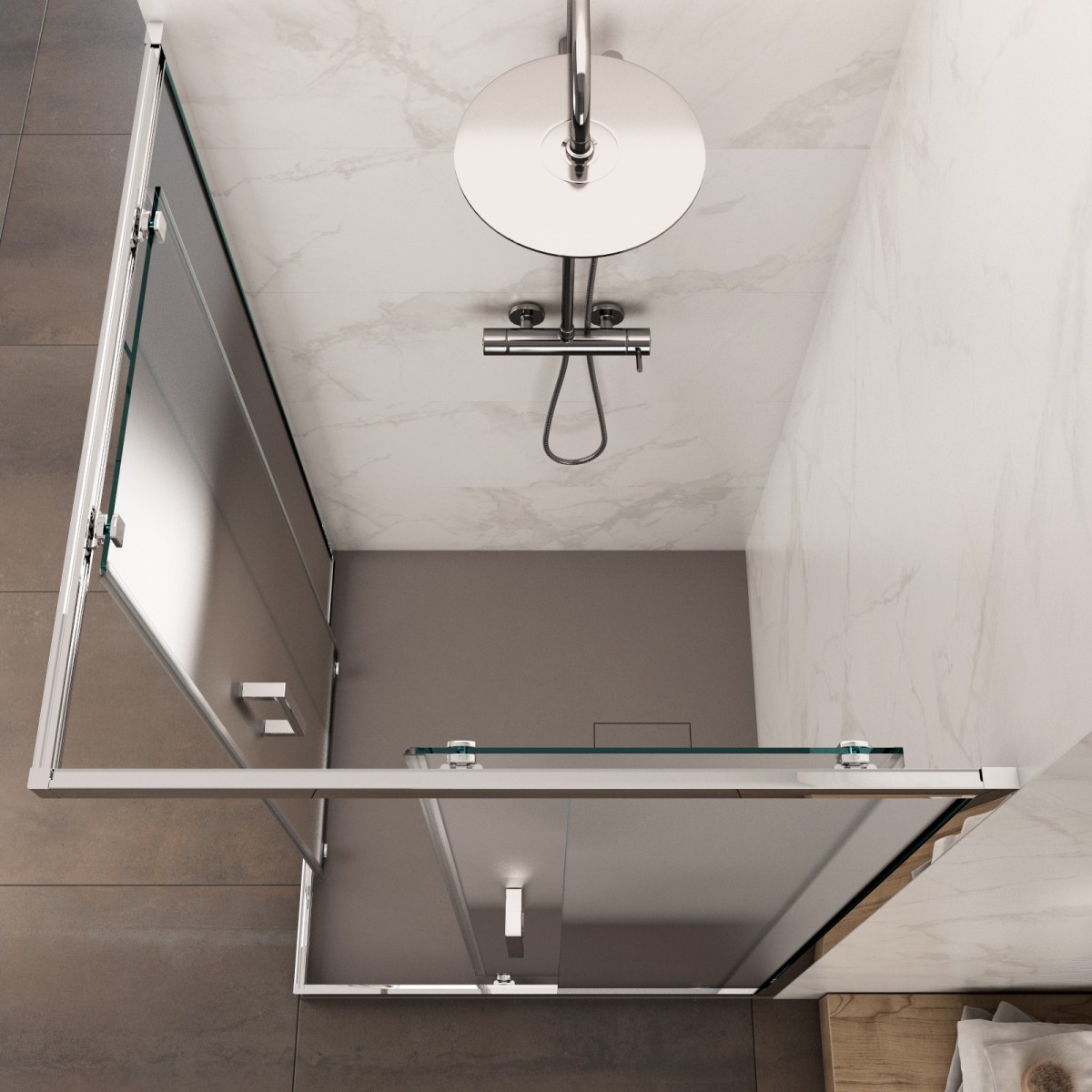 Cabine de douche d'angle H195 cm deux portes coulissantes en cristal Adry mat 6 mm
