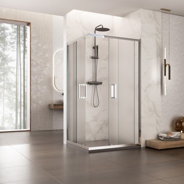 Cabine de douche d'angle H195 cm deux portes coulissantes en cristal Adry mat 6 mm