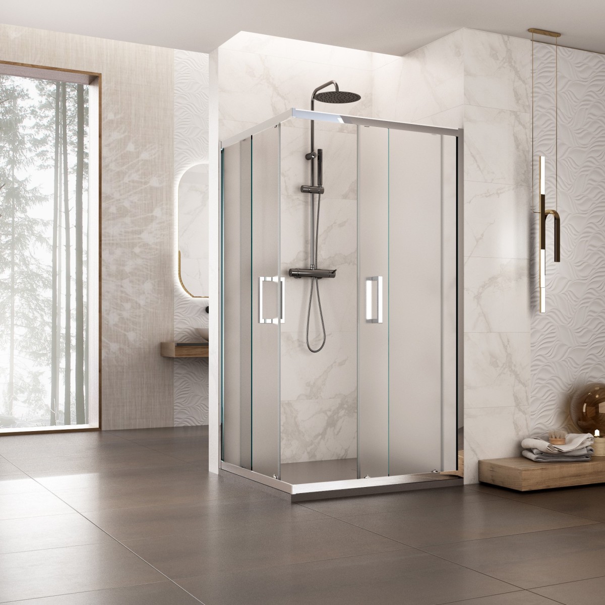 Cabine de douche d'angle H195 cm deux portes coulissantes en cristal Adry mat 6 mm
