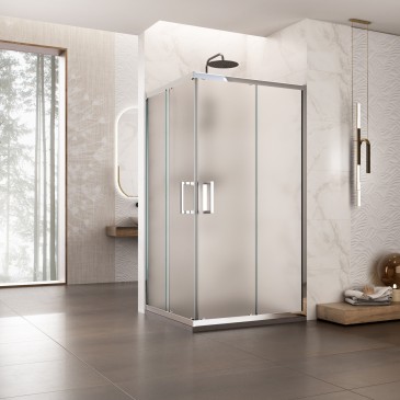 Cabine de douche d'angle H195 cm deux portes coulissantes en cristal Adry mat 6 mm