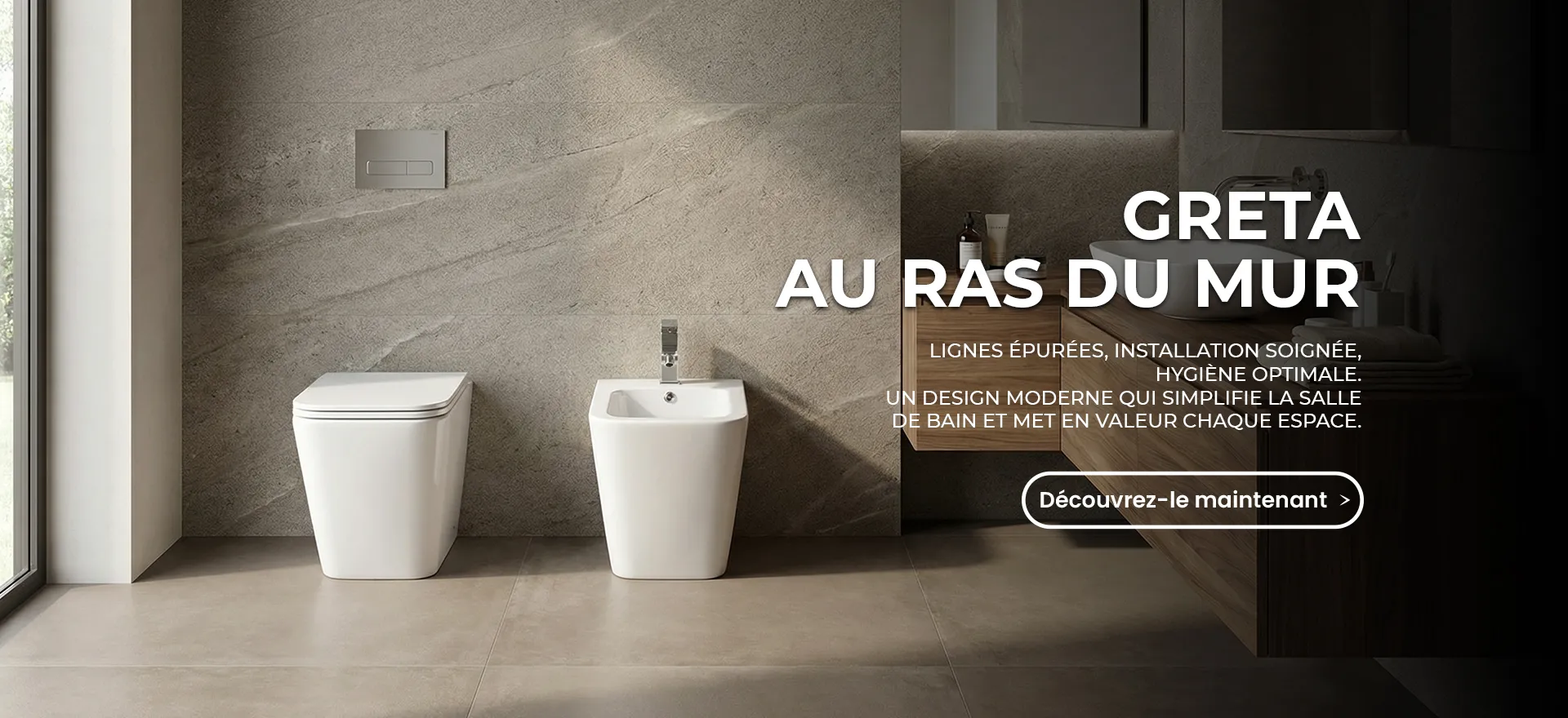 Sanitaires carrés Greta à poser au mur