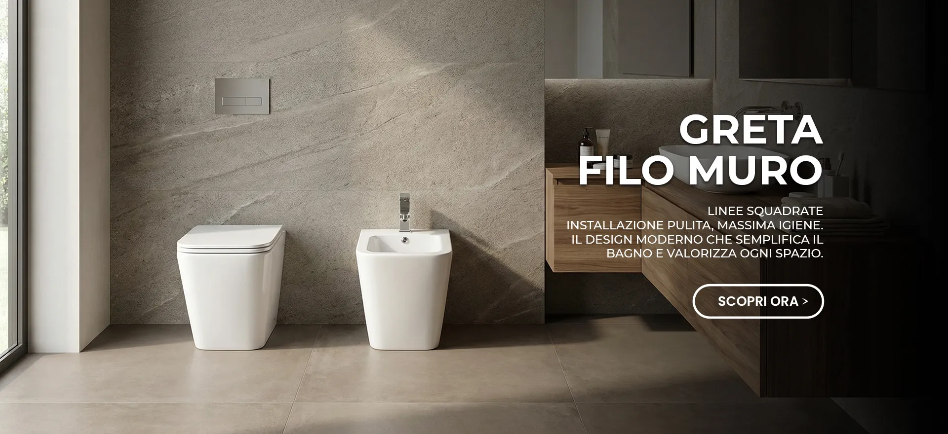 Sanitari Greta filo muro squadrati
